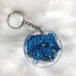 Handmade keychain gamer girl blue epoxy resin 2"
